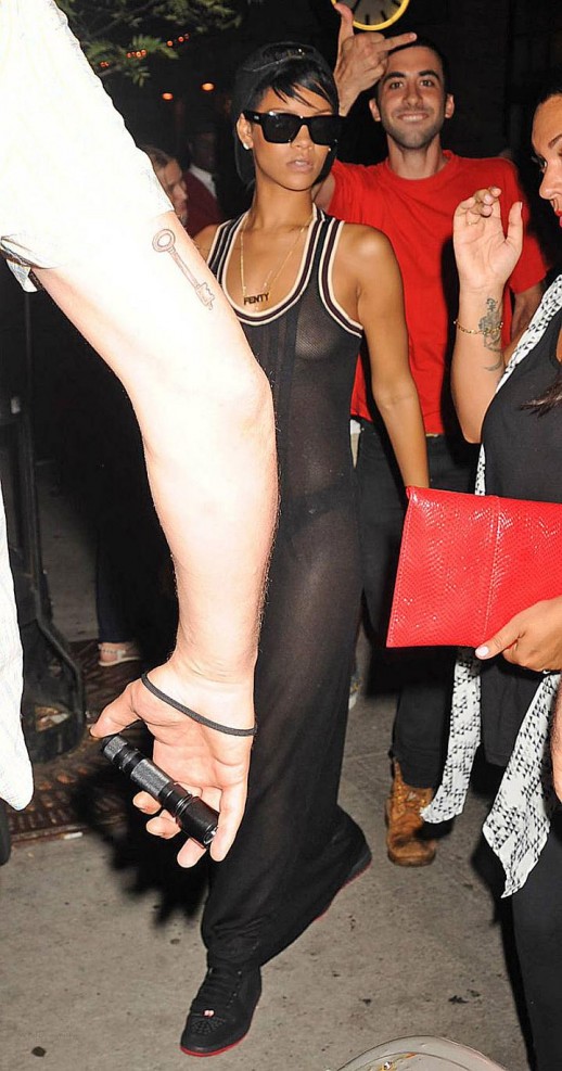 Rihanna braless see through dress